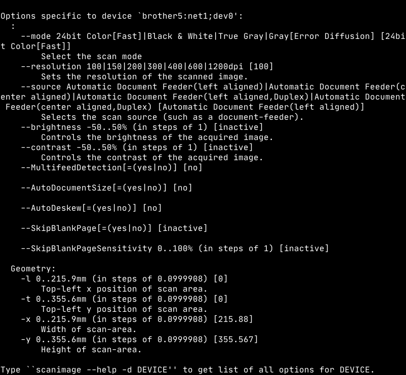 available SANE scan options